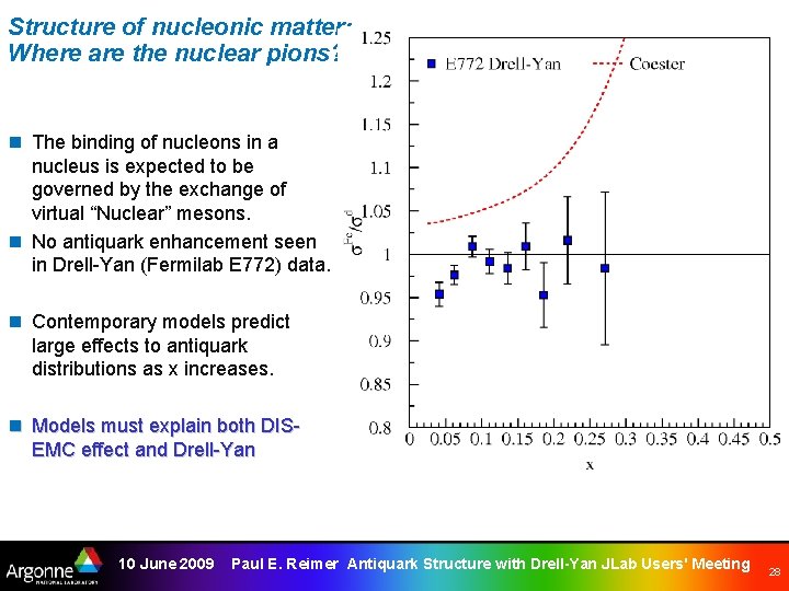 Structure of nucleonic matter: Where are the nuclear pions? n The binding of nucleons