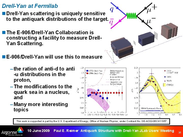 Drell-Yan at Fermilab n Drell-Yan scattering is uniquely sensitive to the antiquark distributions of