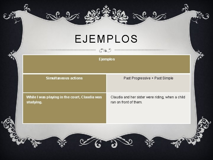 EJEMPLOS Ejemplos Simultaneous actions Past Progressive + Past Simple While I was playing in