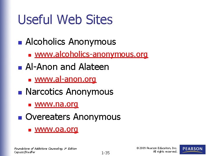 Useful Web Sites n Alcoholics Anonymous n n Al-Anon and Alateen n n www.