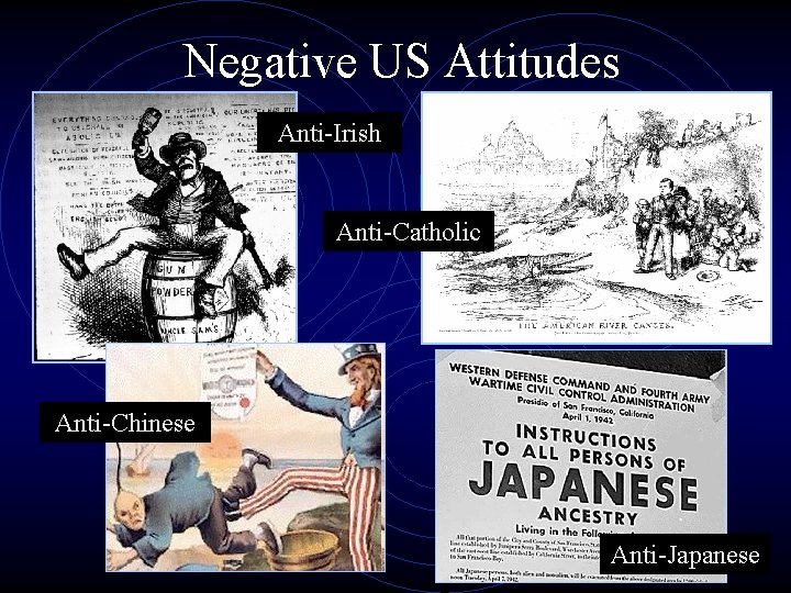 Negative US Attitudes Anti-Irish Anti-Catholic Anti-Chinese Anti-Japanese 