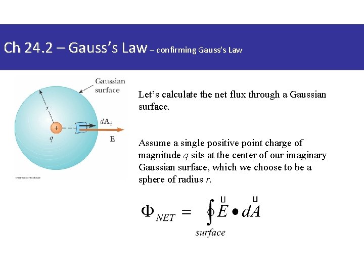 Ch 24. 2 – Gauss’s Law – confirming Gauss’s Law Let’s calculate the net