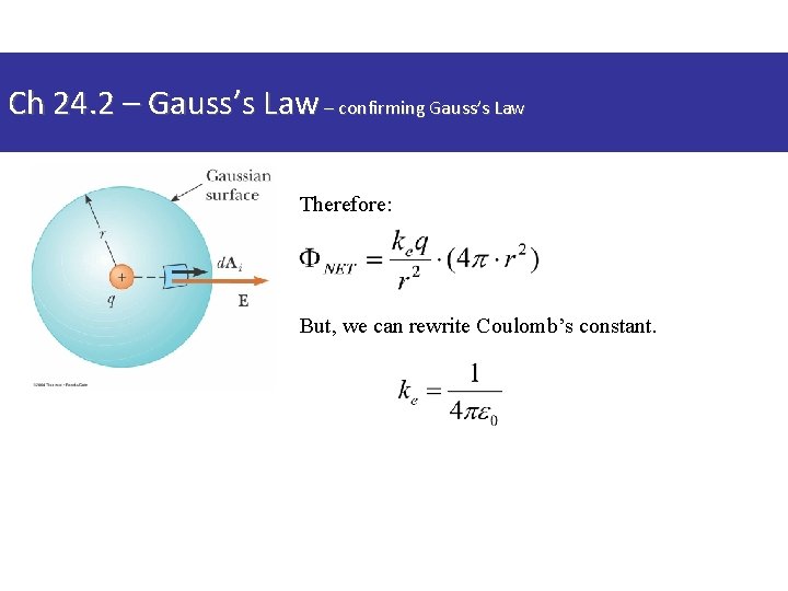 Ch 24. 2 – Gauss’s Law – confirming Gauss’s Law Therefore: But, we can