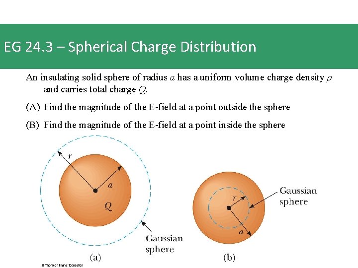 EG 24. 3 – Spherical Charge Distribution An insulating solid sphere of radius a