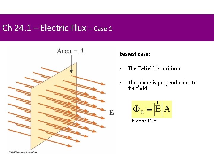 Ch 24. 1 – Electric Flux – Case 1 Easiest case: • The E-field