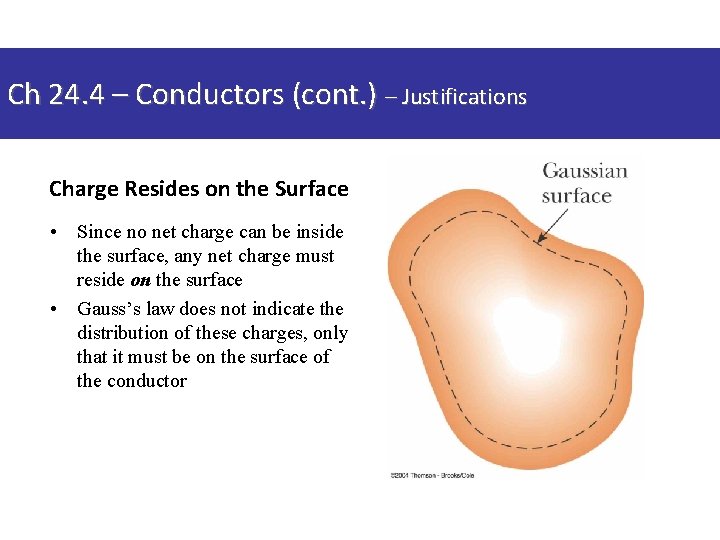 Ch 24. 4 – Conductors (cont. ) – Justifications Charge Resides on the Surface