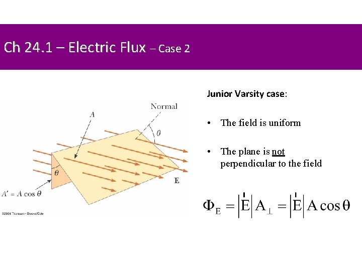 Ch 24. 1 – Electric Flux – Case 2 Junior Varsity case: • The