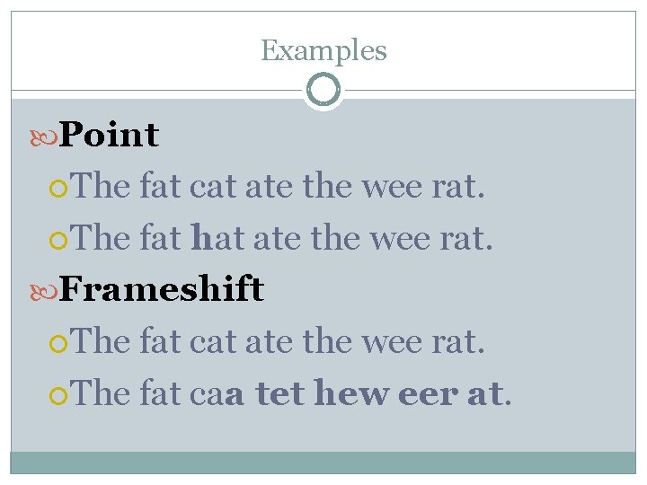 Examples Point The fat cat ate the wee rat. The fat hat ate the