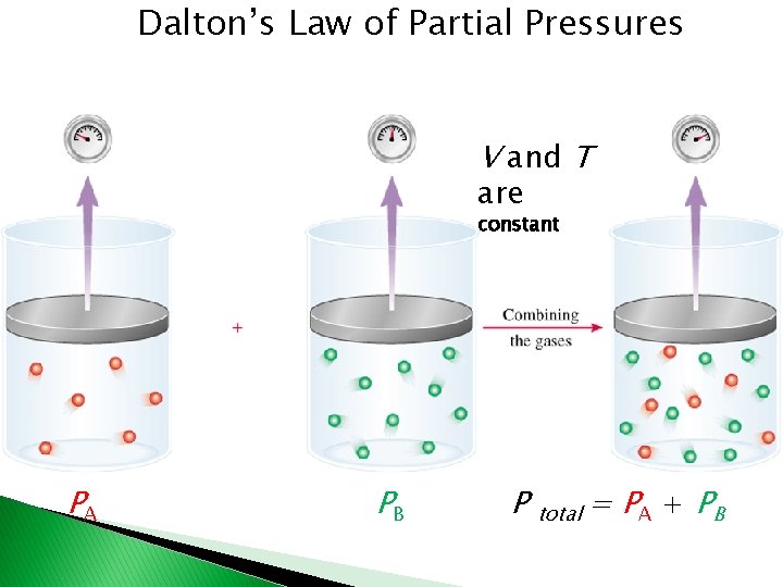 Dalton’s Law of Partial Pressures V and T are constant PA PB P total