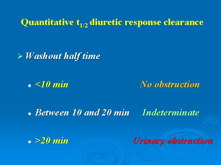 Quantitative t 1/2 diuretic response clearance Ø Washout half time l <10 min No