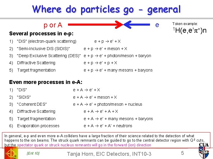 Where do particles go - general e p or A Several processes in e-p: