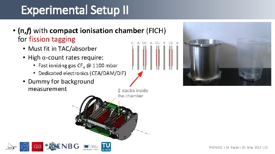 Experimental Setup II • (n, f) with compact ionisation chamber (FICH) for fission tagging