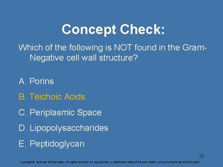 Concept Check: Which of the following is NOT found in the Gram. Negative cell