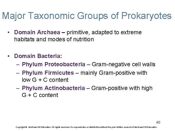 Major Taxonomic Groups of Prokaryotes • Domain Archaea – primitive, adapted to extreme habitats