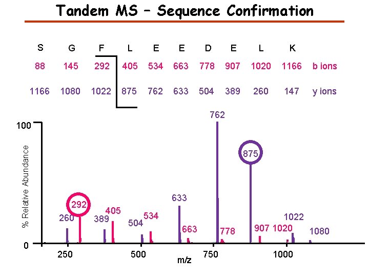 Tandem MS – Sequence Confirmation S G F L E E D E L