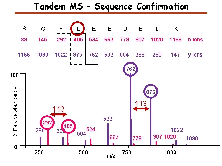 Tandem MS – Sequence Confirmation S G F L E E D E L