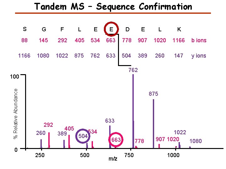 Tandem MS – Sequence Confirmation S G F L E E D E L