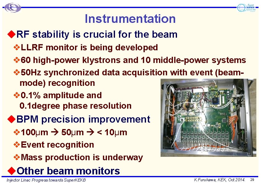 Instrumentation u. RF stability is crucial for the beam v. LLRF monitor is being