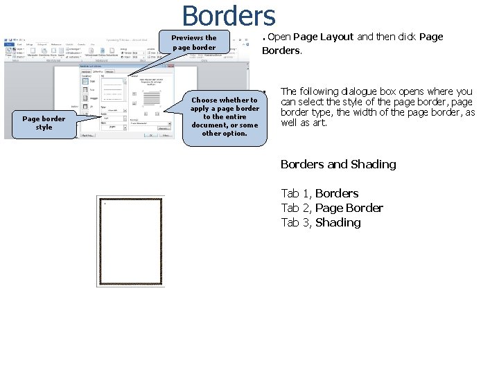 Borders Previews the page border Page border style Choose whether to apply a page