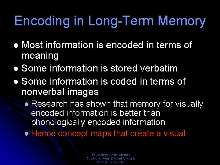 Encoding in Long-Term Memory Most information is encoded in terms of meaning l Some