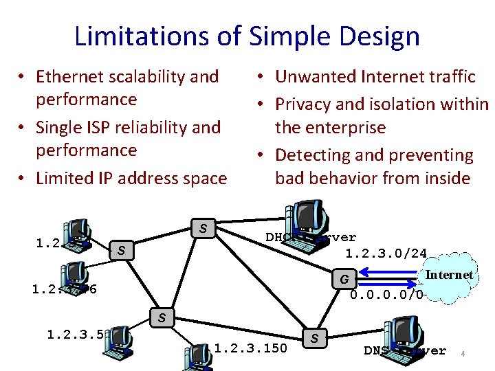 Limitations of Simple Design • Ethernet scalability and performance • Single ISP reliability and Limitations of Simple Design • Ethernet scalability and performance • Single ISP reliability and