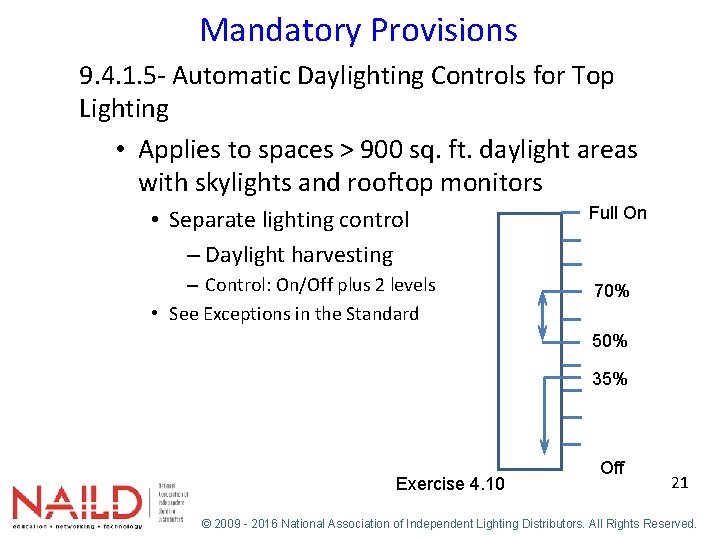 Mandatory Provisions 9. 4. 1. 5 - Automatic Daylighting Controls for Top Lighting •