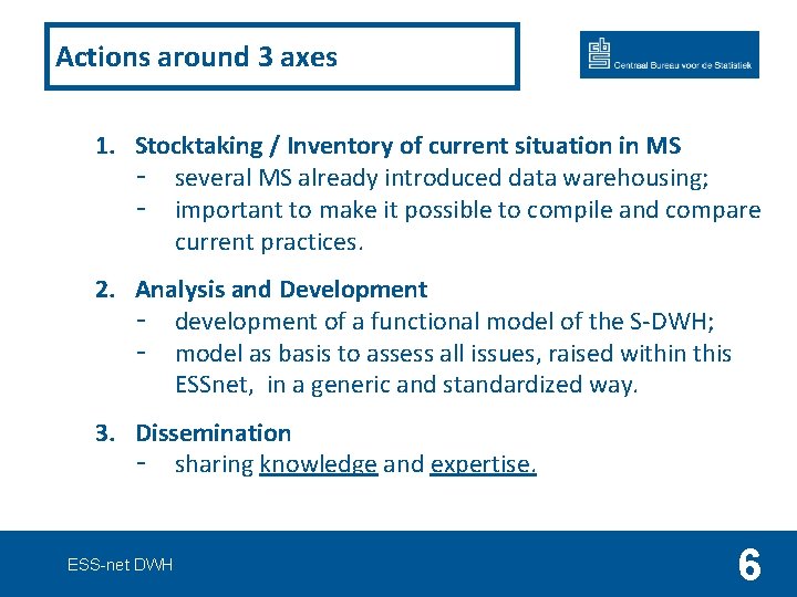 Actions around 3 axes 1. Stocktaking / Inventory of current situation in MS -