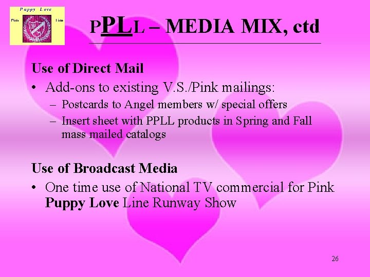 PPLL – MEDIA MIX, ctd _________________________________________________________ Use of Direct Mail • Add-ons to existing