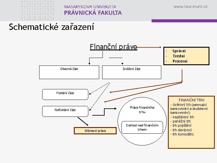 www. law. muni. cz Schematické zařazení Finanční právo Obecná část - Správní Trestní Procesní