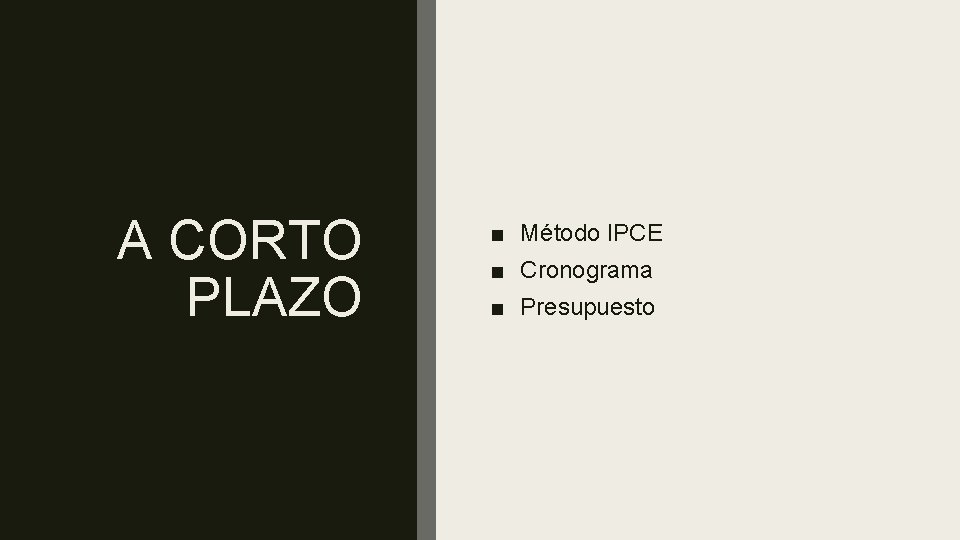 A CORTO PLAZO ■ Método IPCE ■ Cronograma ■ Presupuesto 