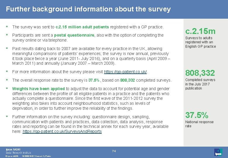 Further background information about the survey • The survey was sent to c. 2.