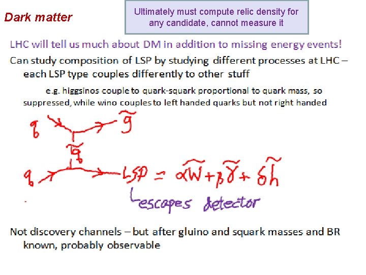 Dark matter Ultimately must compute relic density for any candidate, cannot measure it 