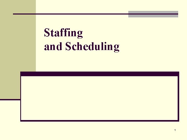 Staffing and Scheduling 1 