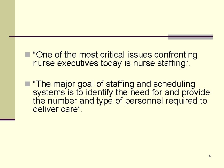 n “One of the most critical issues confronting nurse executives today is nurse staffing“.