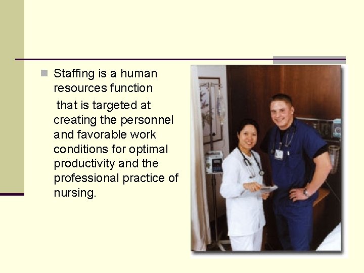 n Staffing is a human resources function that is targeted at creating the personnel