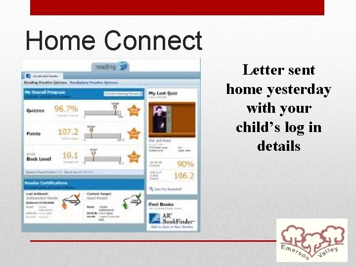 Home Connect Letter sent home yesterday with your child’s log in details 