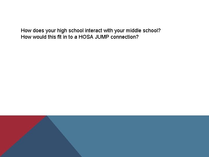 How does your high school interact with your middle school? How would this fit