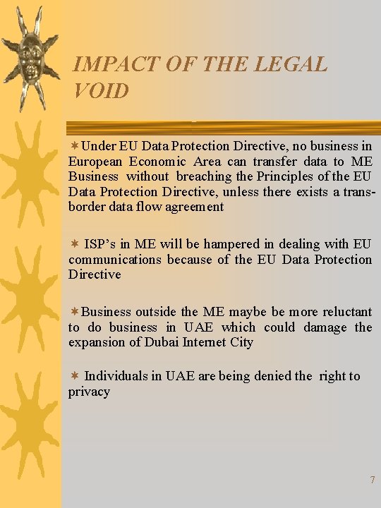 IMPACT OF THE LEGAL VOID ¬Under EU Data Protection Directive, no business in European