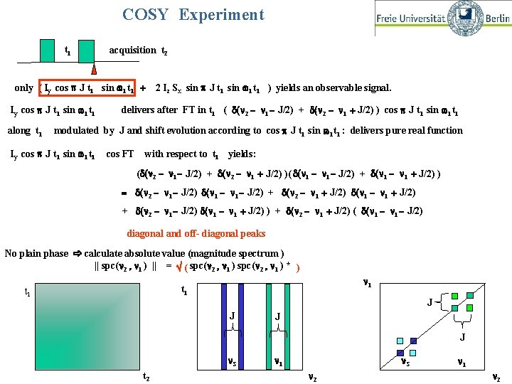 COSY Experiment t 1 acquisition t 2 only ( Iy cos p J t