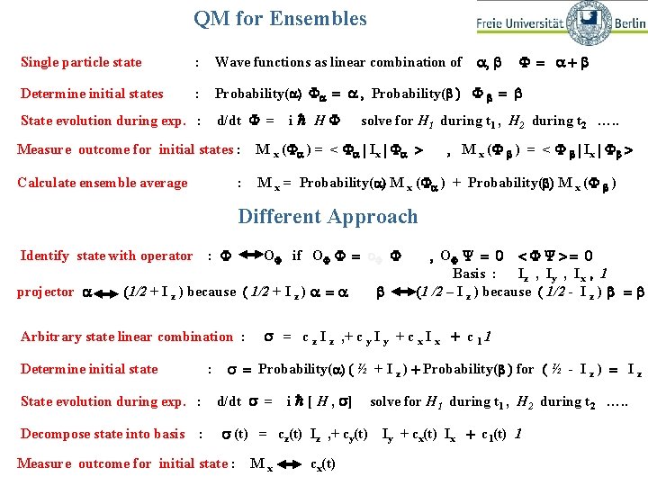 QM for Ensembles a, b F = a+b Single particle state : Wave functions