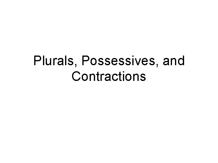 Plurals, Possessives, and Contractions 