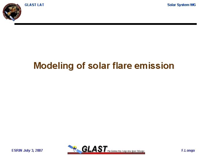 GLAST LAT Solar System WG Modeling of solar flare emission ESRIN July 3, 2007