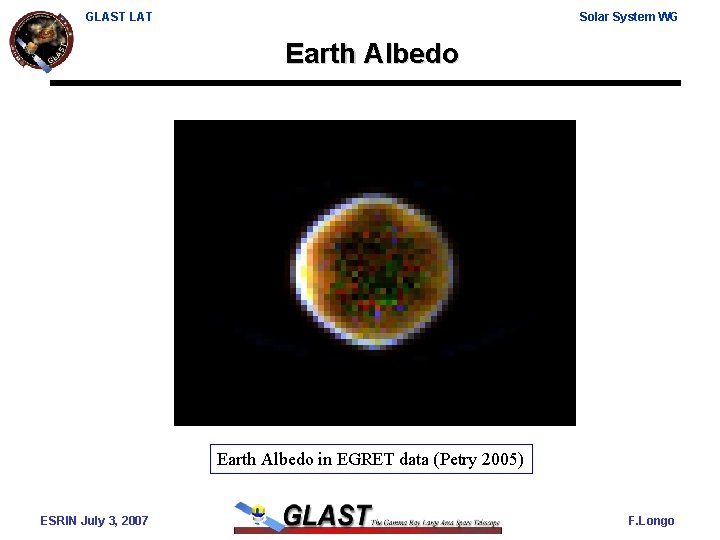 GLAST LAT Solar System WG Earth Albedo in EGRET data (Petry 2005) ESRIN July