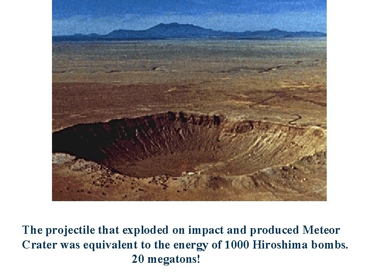 The projectile that exploded on impact and produced Meteor Crater was equivalent to the