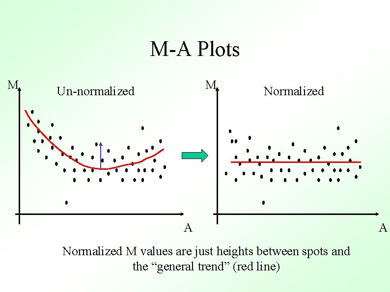 M-A Plots M M Un-normalized Normalized A Normalized M values are just heights between