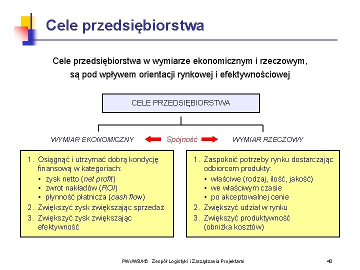 Cele przedsiębiorstwa w wymiarze ekonomicznym i rzeczowym, są pod wpływem orientacji rynkowej i efektywnościowej Cele przedsiębiorstwa w wymiarze ekonomicznym i rzeczowym, są pod wpływem orientacji rynkowej i efektywnościowej