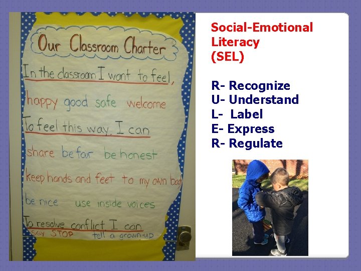 Social-Emotional Literacy (SEL) R- Recognize U- Understand L- Label E- Express R- Regulate Social-Emotional Literacy (SEL) R- Recognize U- Understand L- Label E- Express R- Regulate