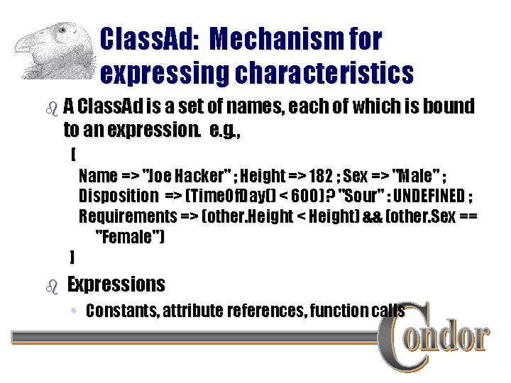 Class. Ad: Mechanism for expressing characteristics b A Class. Ad is a set of