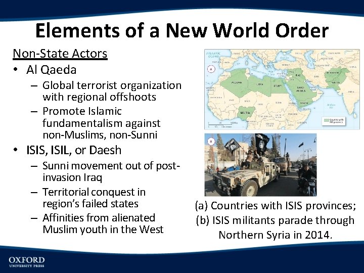 Elements of a New World Order Non-State Actors • Al Qaeda – Global terrorist