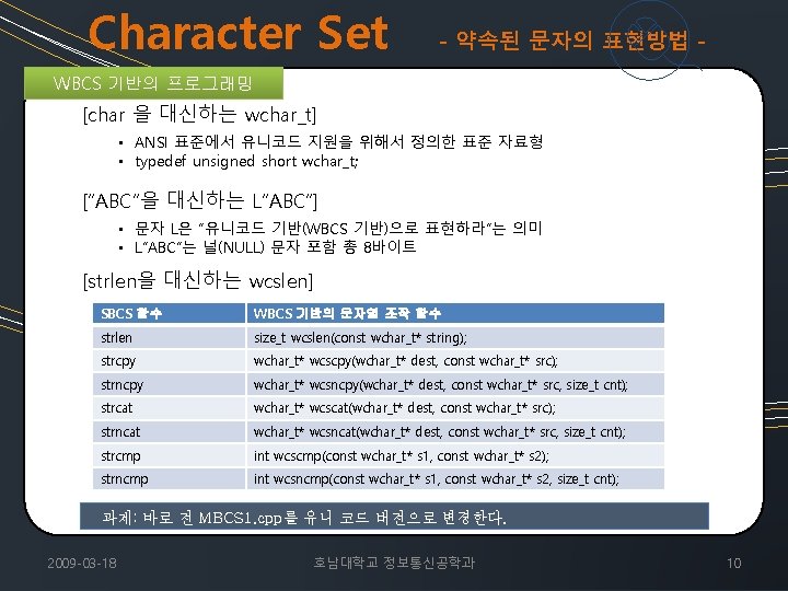 Character Set - 약속된 문자의 표현방법 - WBCS 기반의 프로그래밍 [char 을 대신하는 wchar_t]